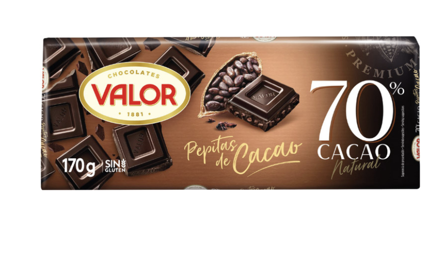 Шоколад VALOR чор 70% шмат смаж какао боб 170г